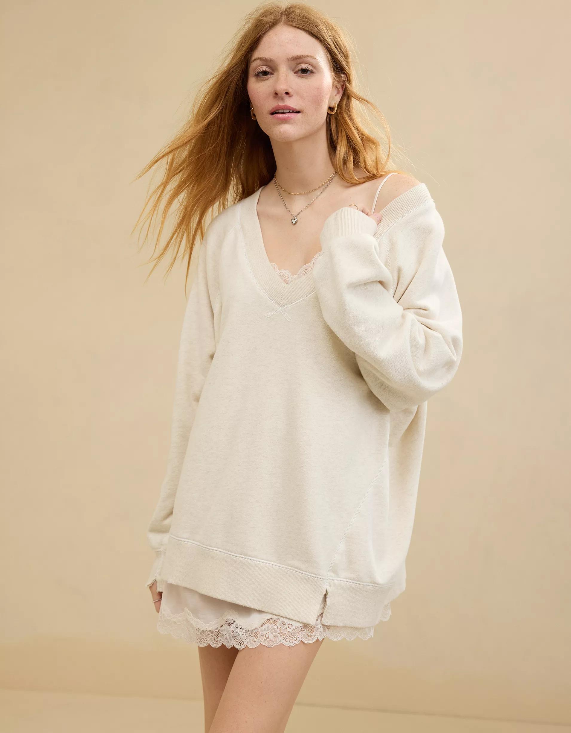 Aerie Downtime V-Neck Sweatshirt Product Image