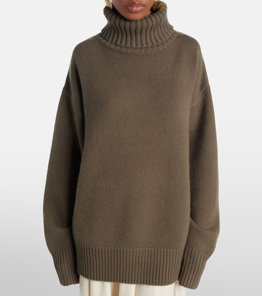 EXTREME CASHMERE N°20 Oversize Xtra Cashmere Turtleneck Sweater In Brown Product Image