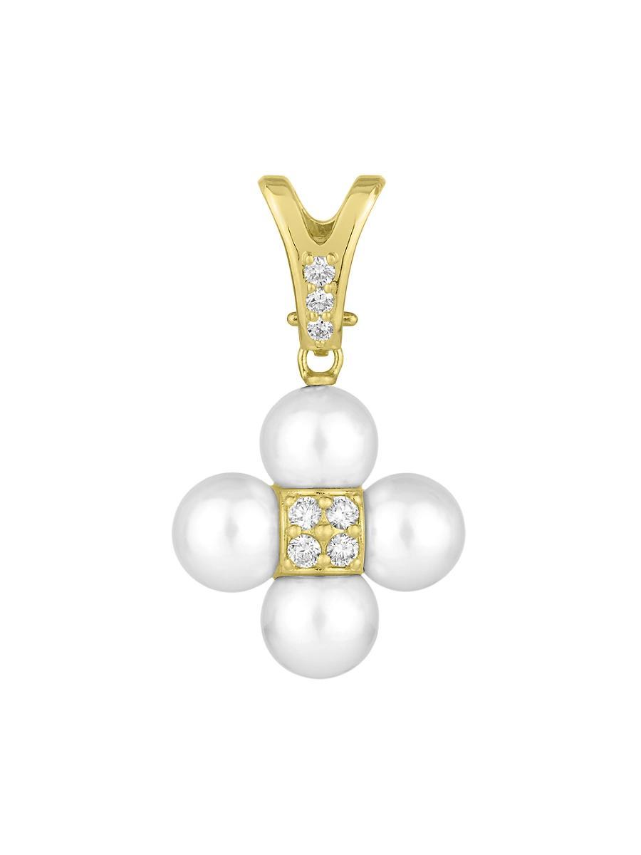 Womens Sequence 18K Yellow Gold, Akoya Pearl & 0.26 TCW Diamond Charm Product Image