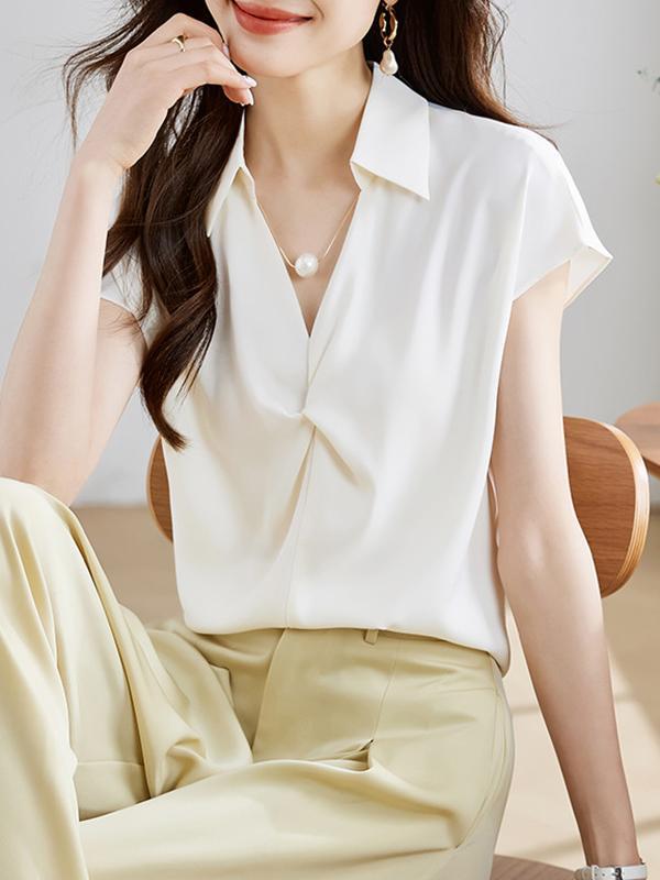 Loose Raglan Sleeve Solid Color Split-Joint Lapel Blouses&Shirts Tops Product Image