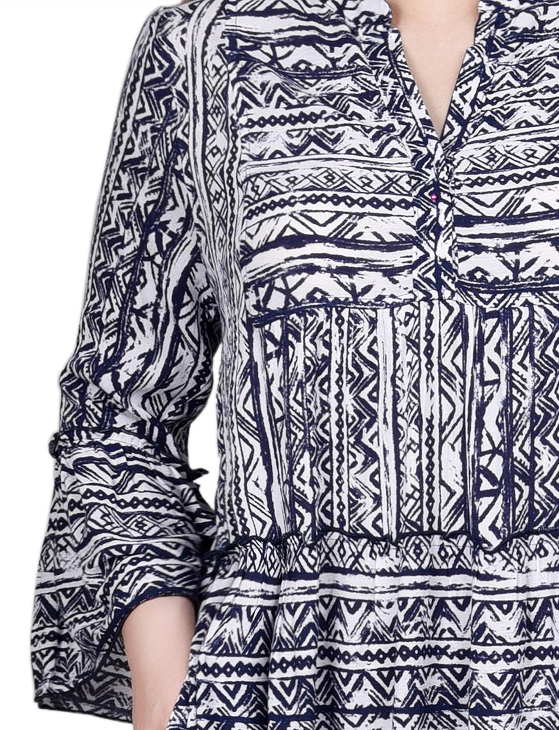 Navy Boho 3/4 Sleeve Tiered Dress Product Image