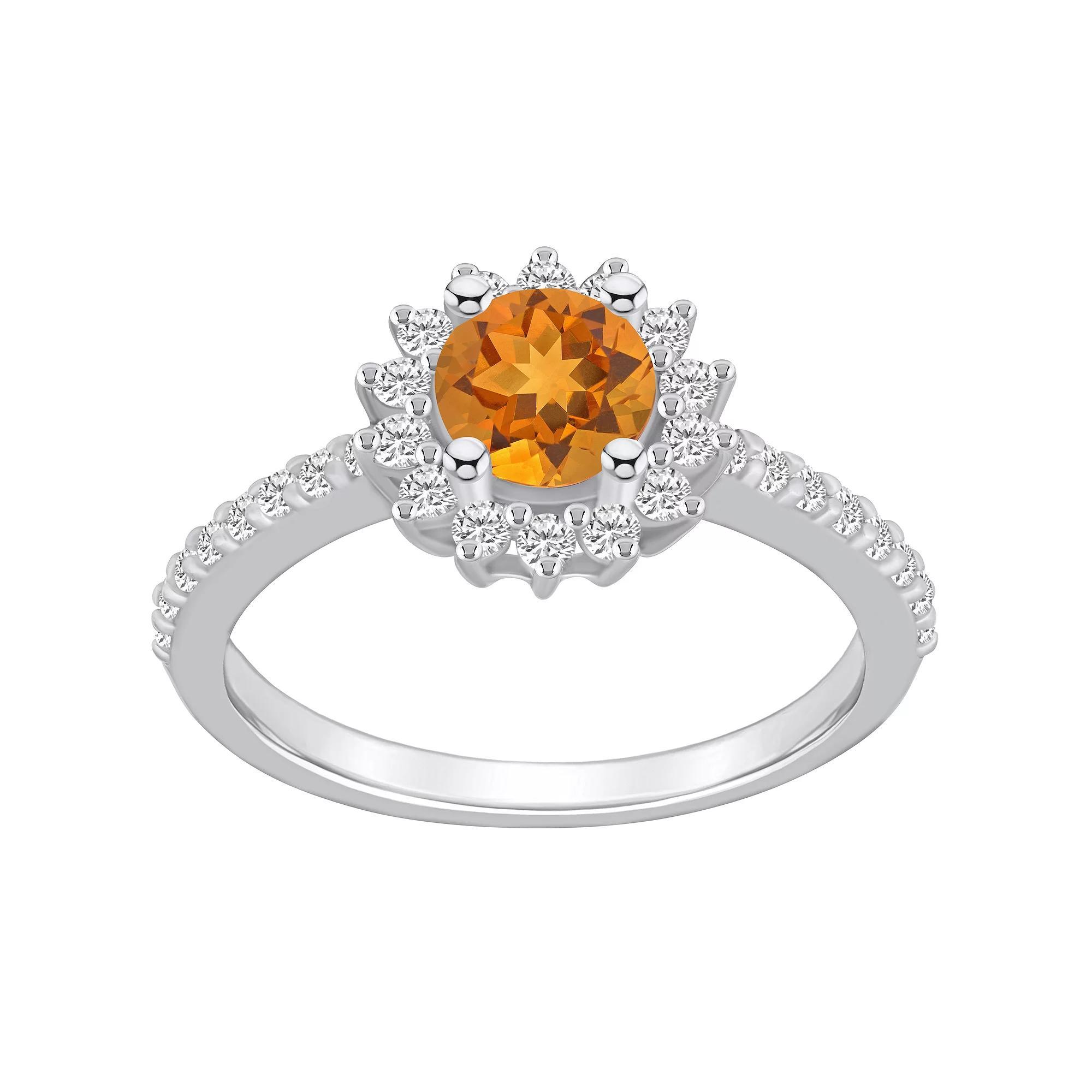 Alyson Layne 14k White Gold Citine & 1/2 Carat T.W. Diamond Halo Ring, Women's, Size: 6, Orange Product Image