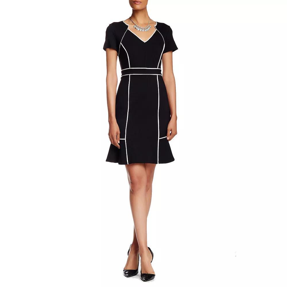 Women's Focus By Shani Piped Tulip Hem Mini Dress, Size: 10, Navy White Product Image