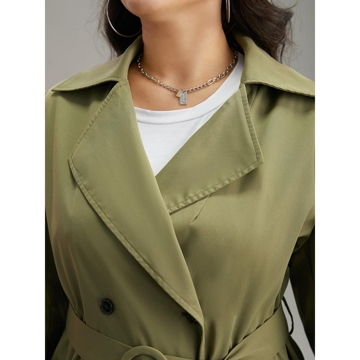 Plus Size Plain Double Breasted Belted Pocket Windbreaker Women ArmyGreen Casual Plain Ladies Dailywear Winter Coats BloomChic 10/M Product Image
