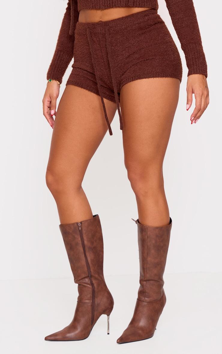Shape Brown Eyelash Knit Tie Shorts Product Image