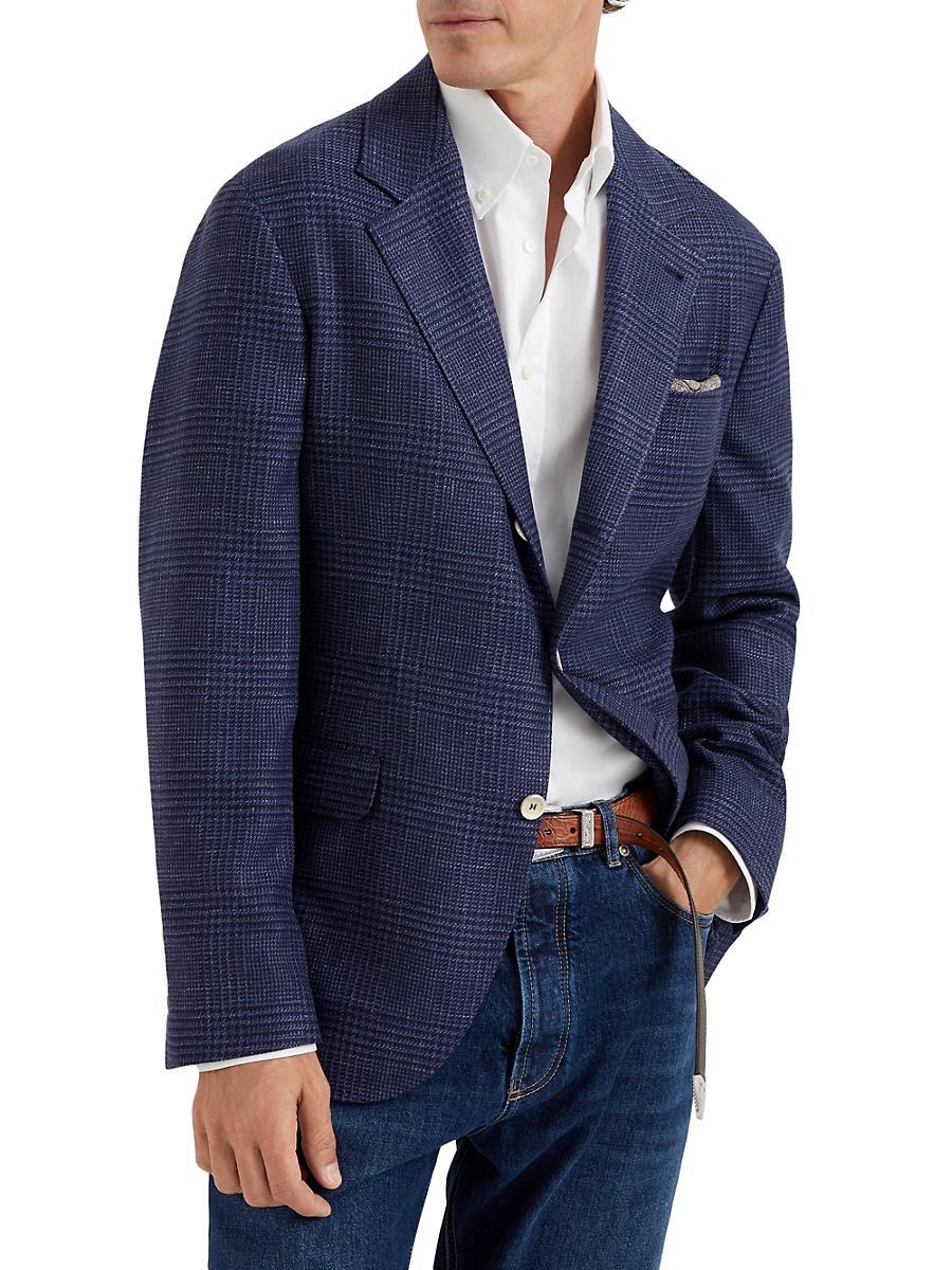 Mens Comfort Wool, Silk and Linen Prince of Wales Deconstructed Blazer Product Image