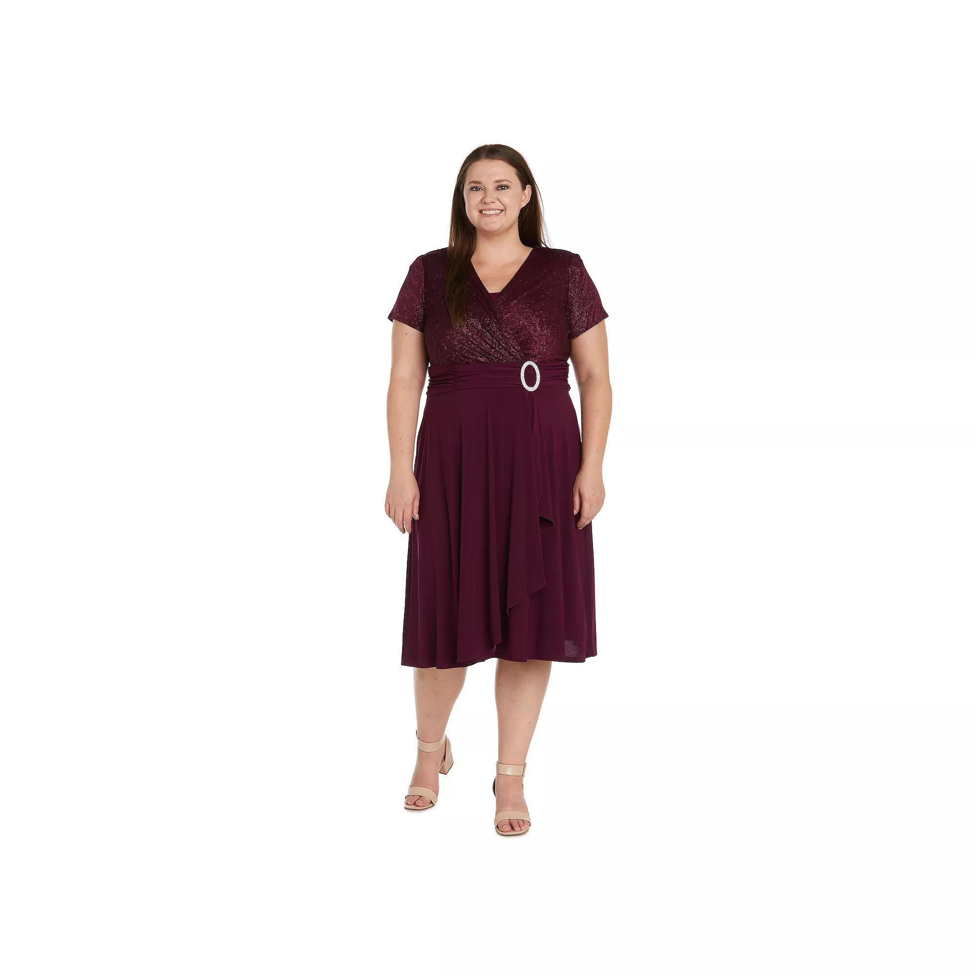 Plus Size R&M Richards Sparkly Cascade Wrap Fit & Flare Midi Dress, Women's, Size: 20 W, Merlot Product Image