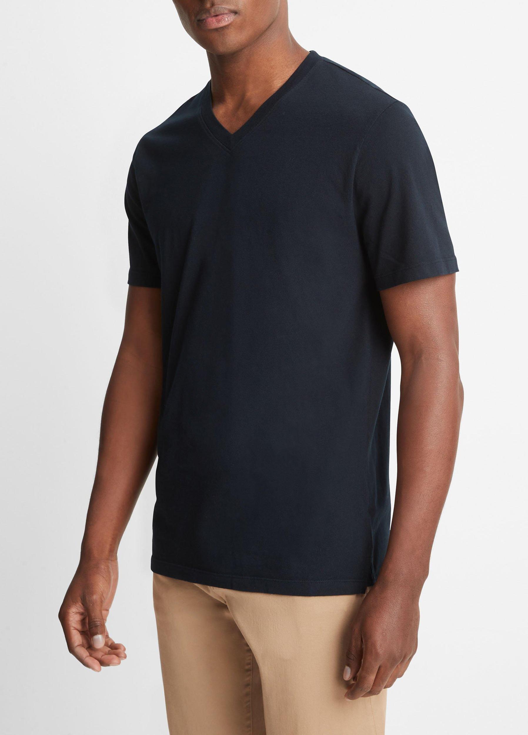 Mens Garment Dye Short Sleeve V-Neck T-Shirt, True Black, Size L Vince Product Image