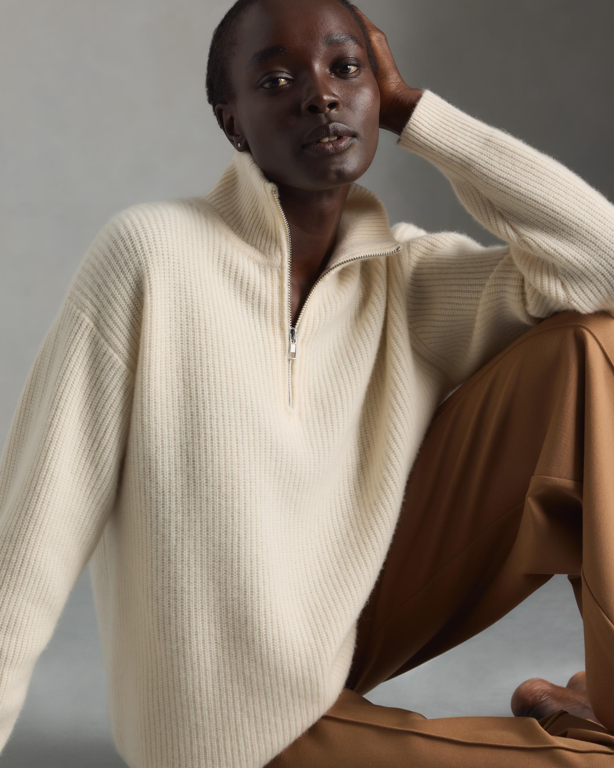 Quince | Women's Mongolian Cashmere Fisherman Quarter Zip Sweater Size XL Product Image