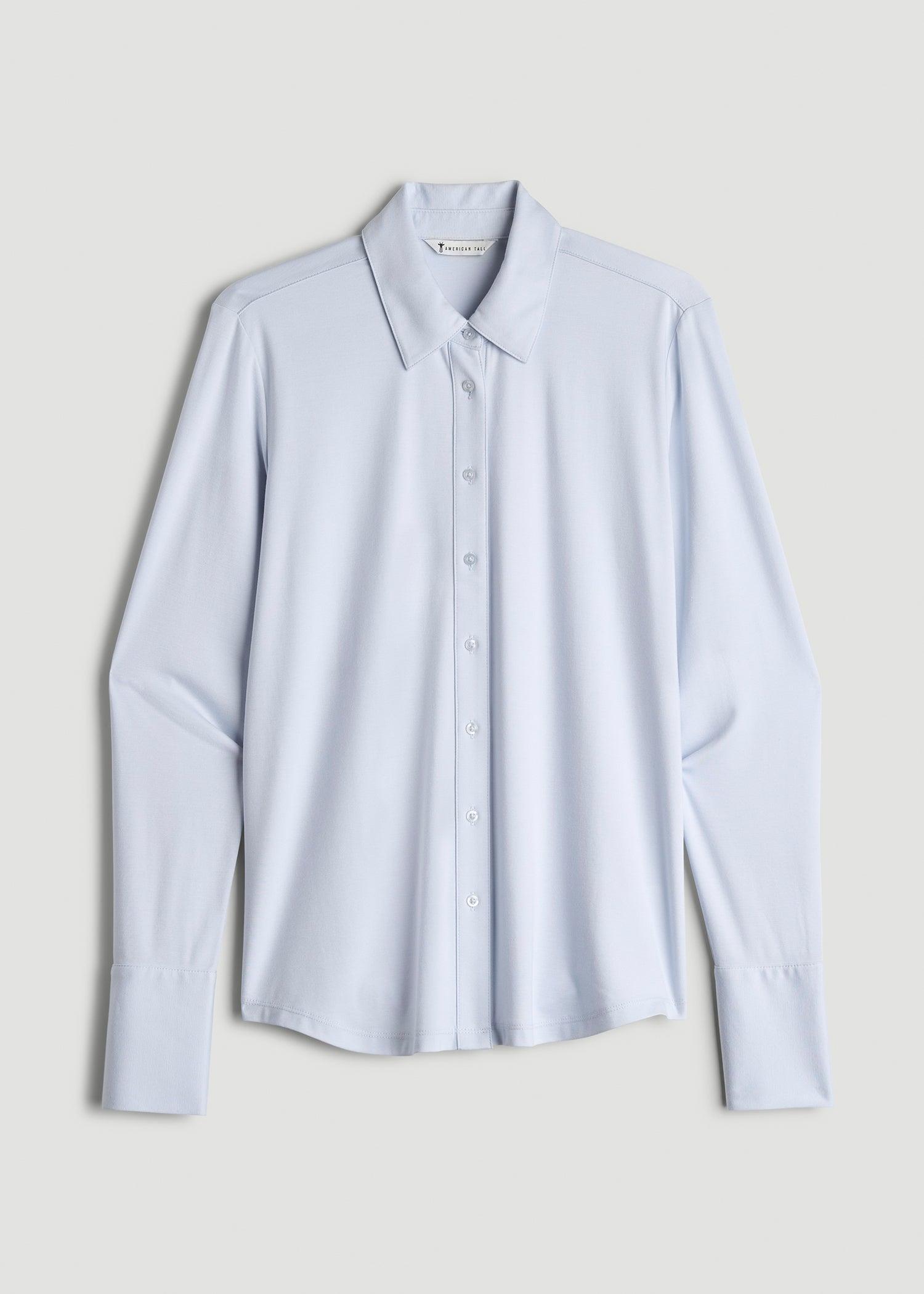 Slub Knit Button Up Women's Tall Shirt in Light Blue Product Image