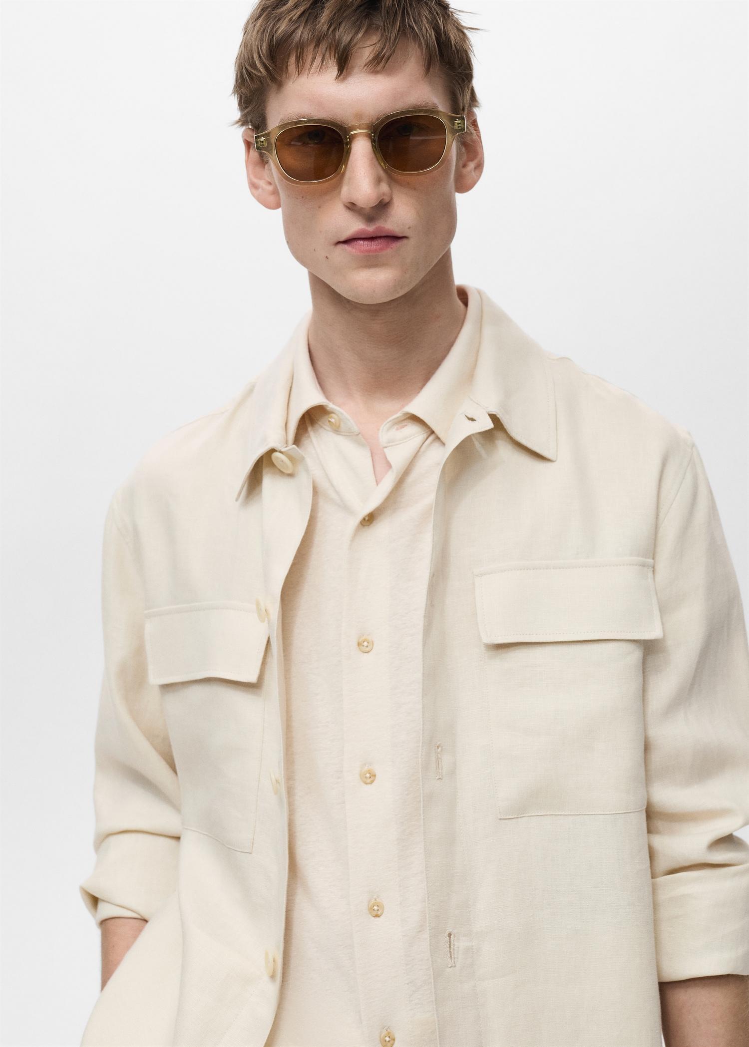 100% linen overshirt with pockets - Men | MANGO USA Product Image