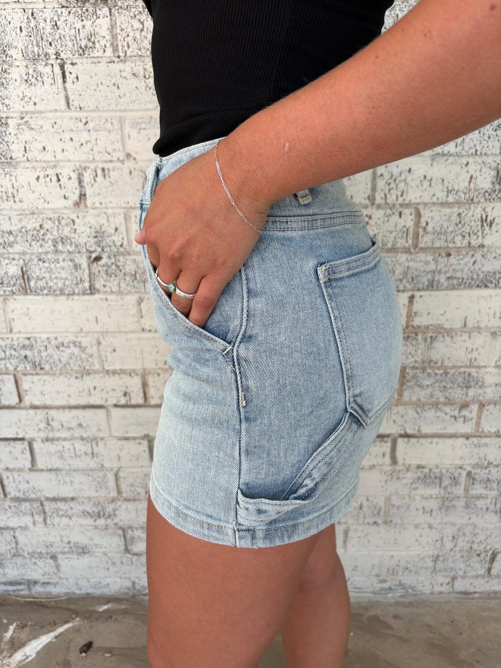 Risen High Rise Light Wash Shorts Product Image