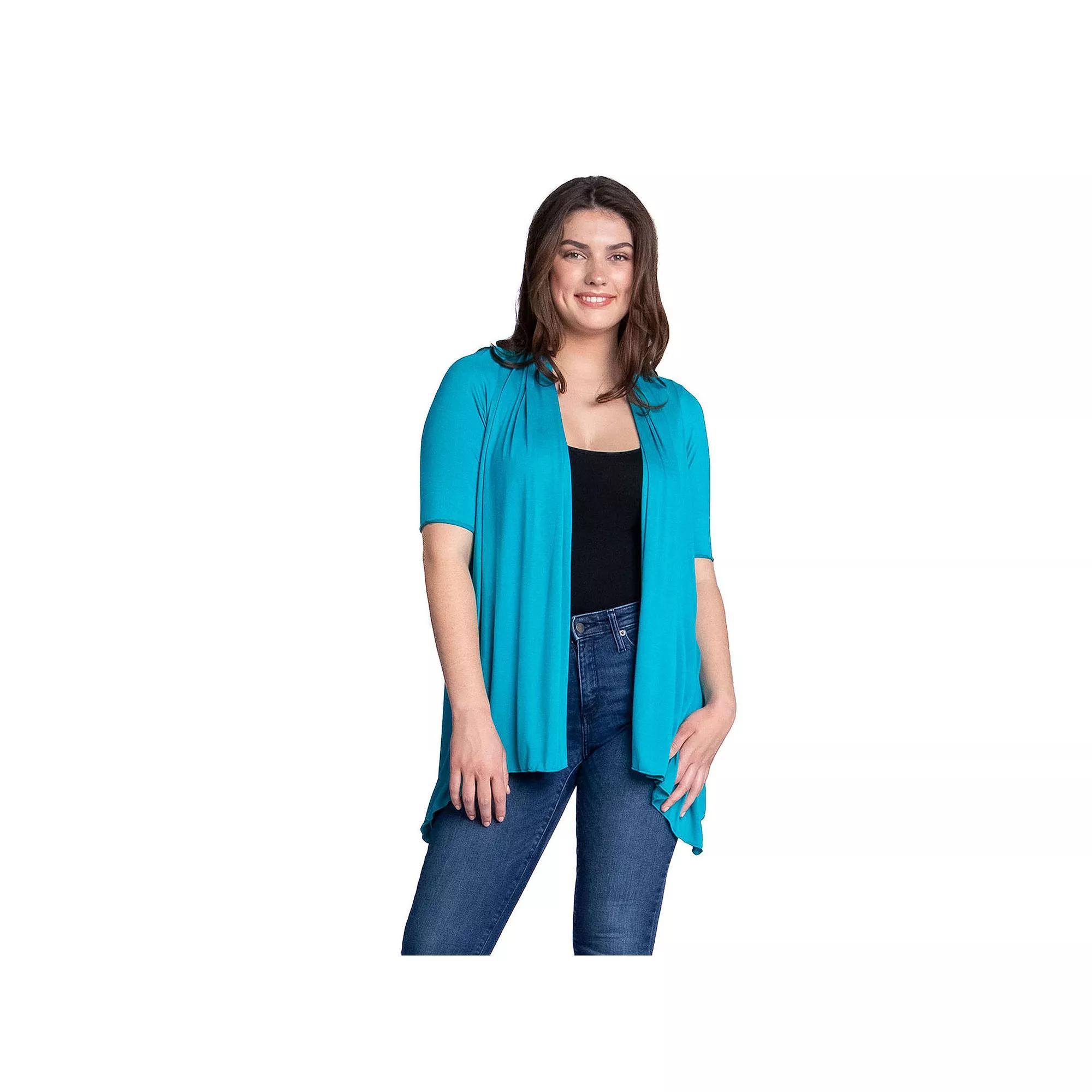 Women's 24Seven Comfort Apparel Loose Fit Open Front Cardigan with Half Sleeve, Size: Small, Pink Product Image