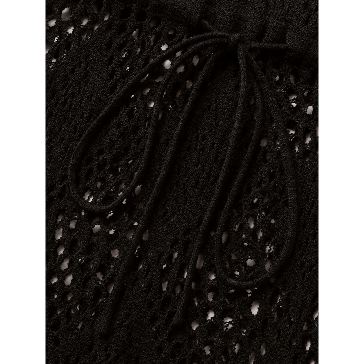 Plus Size Geometric Cut Out Drawstring Dolman Sleeve Swim Cover Up Women's Swimwear Black Beach Loose Texture Curve Swim Cover Ups BloomChic 10/M Product Image