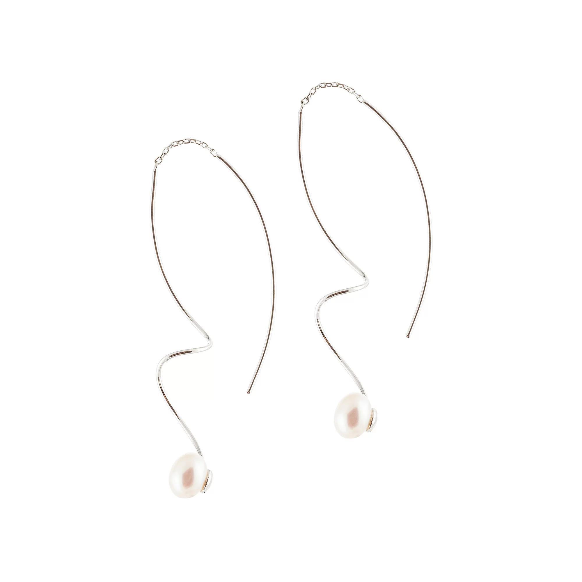 Sterling Silver Freshwater Pearl Corkscrew Fishhook Earrings, Women's Product Image