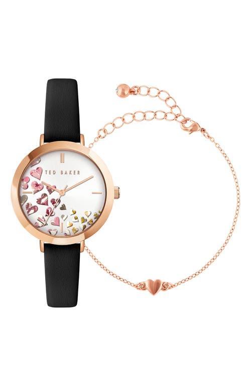 Ted Baker Womens Ammy Hearts Black Leather Strap Watch 34mm and Bracelet Gift Set, 2 Pieces Product Image