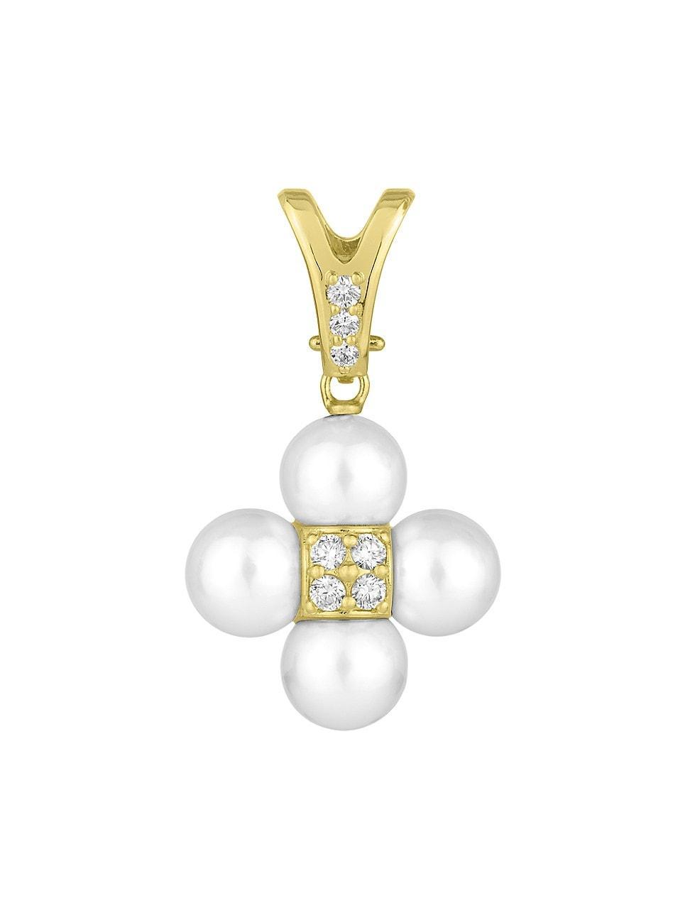 Womens Sequence 18K Yellow Gold, Akoya Pearl & 0.26 TCW Diamond Charm Product Image