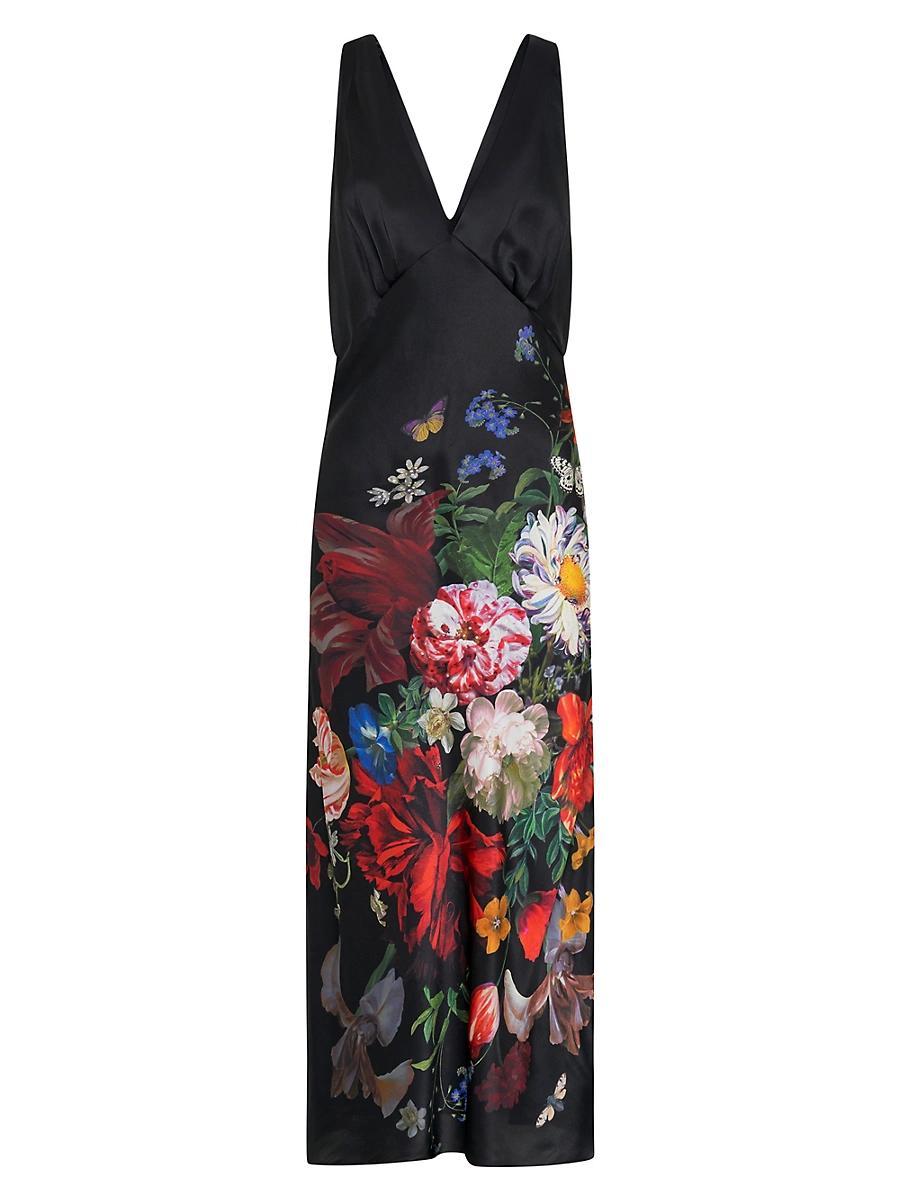 Womens Floral Silk V-Neck Slipdress Product Image