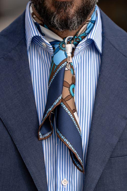 Elizabetta Lombardi - Hand Rolled Silk Neckerchief for Men in Blue at Nordstrom Product Image