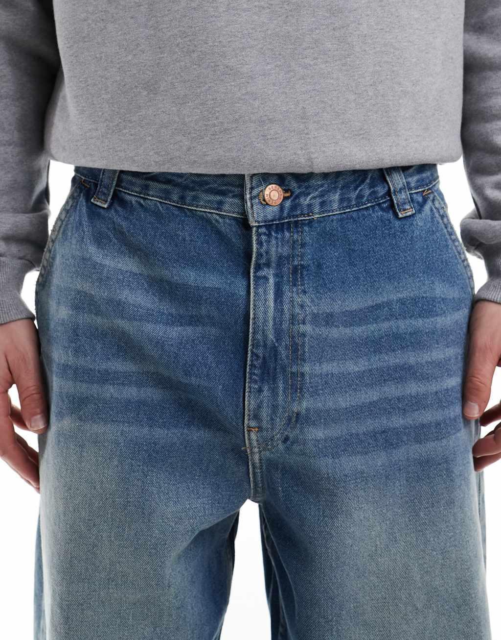 Bershka skater fit jeans in mid blue Product Image