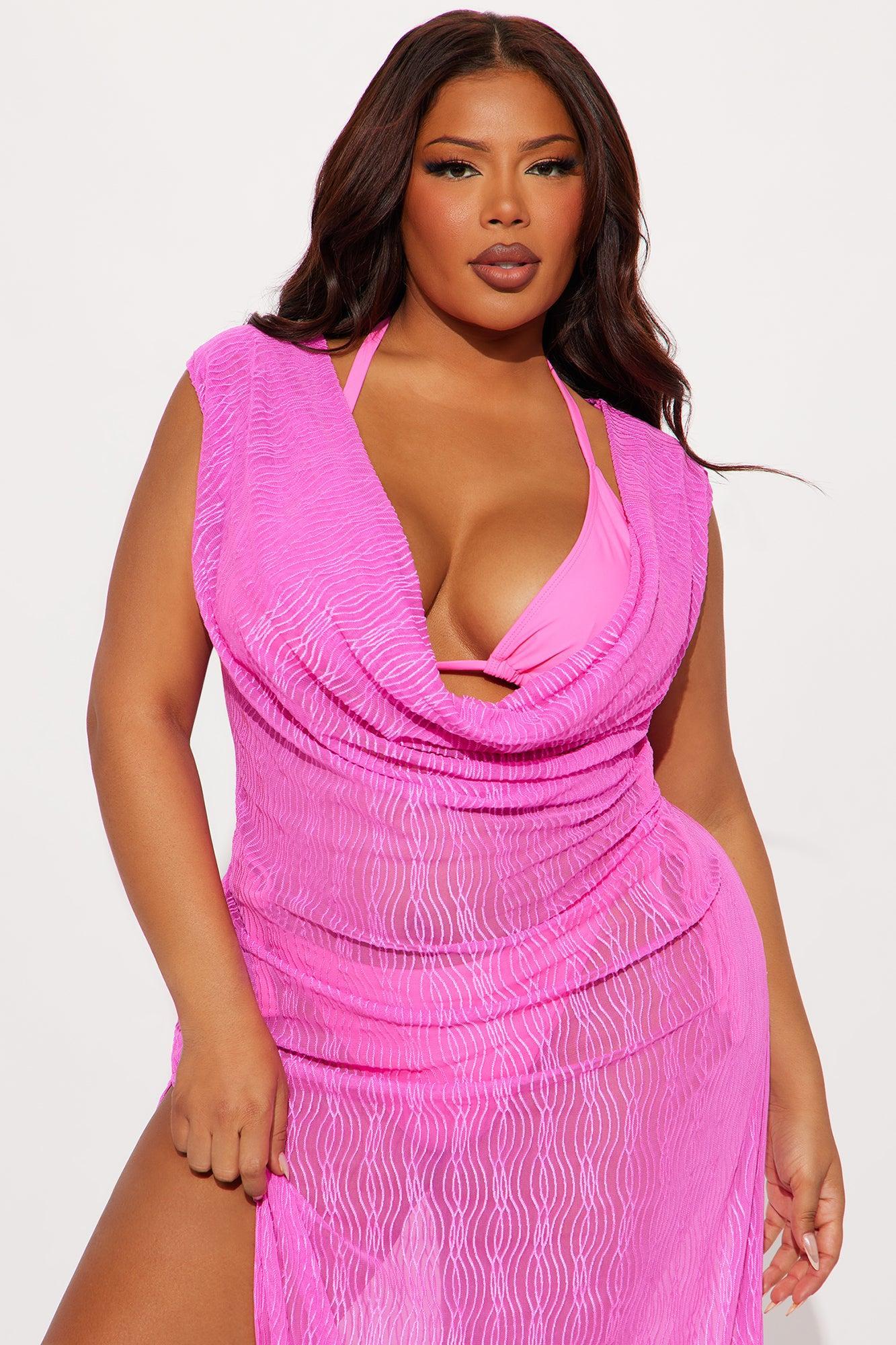 Summer Wave Textured Mesh Cowl Neck Cover Up Maxi Dress - Pink Product Image