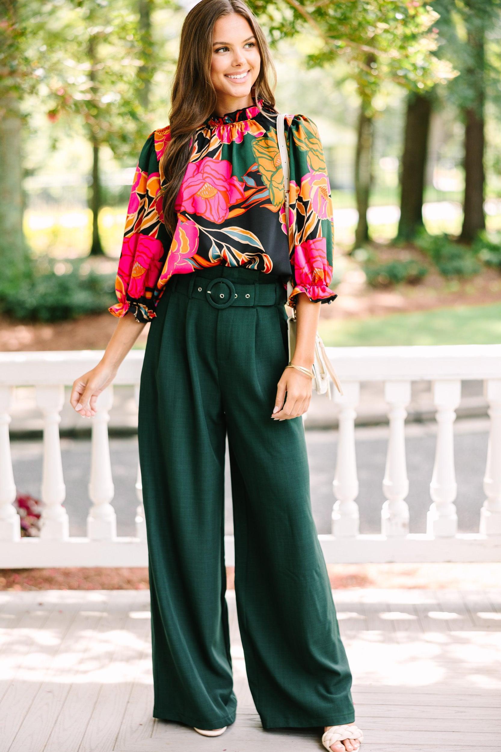 Hope For The Best Hunter Green Floral Blouse Female Product Image