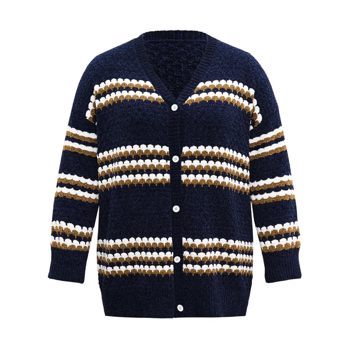 Plus Size Chenille Geo Button Through Cardigan Multicolor Women Casual Loose Long Sleeve Dailywear Cardigans BloomChic 30/6X Product Image
