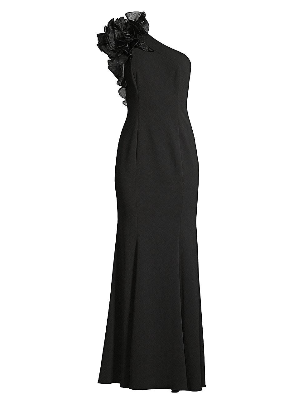 Aidan Mattox Organza Ruffle One-Shoulder Sleeveless Long Column Gown Product Image