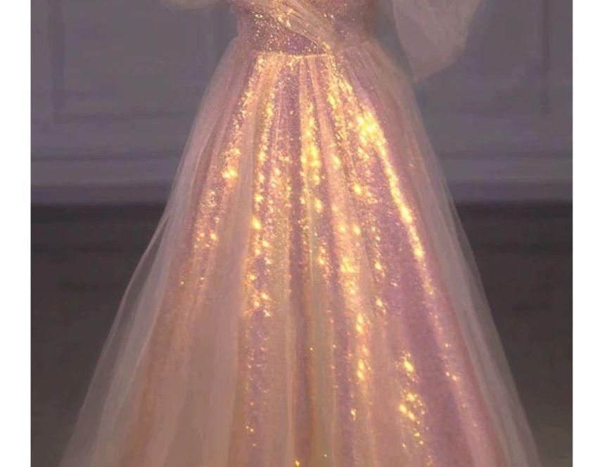 Off-Shoulder Iridescent A-Line Evening Gown Product Image