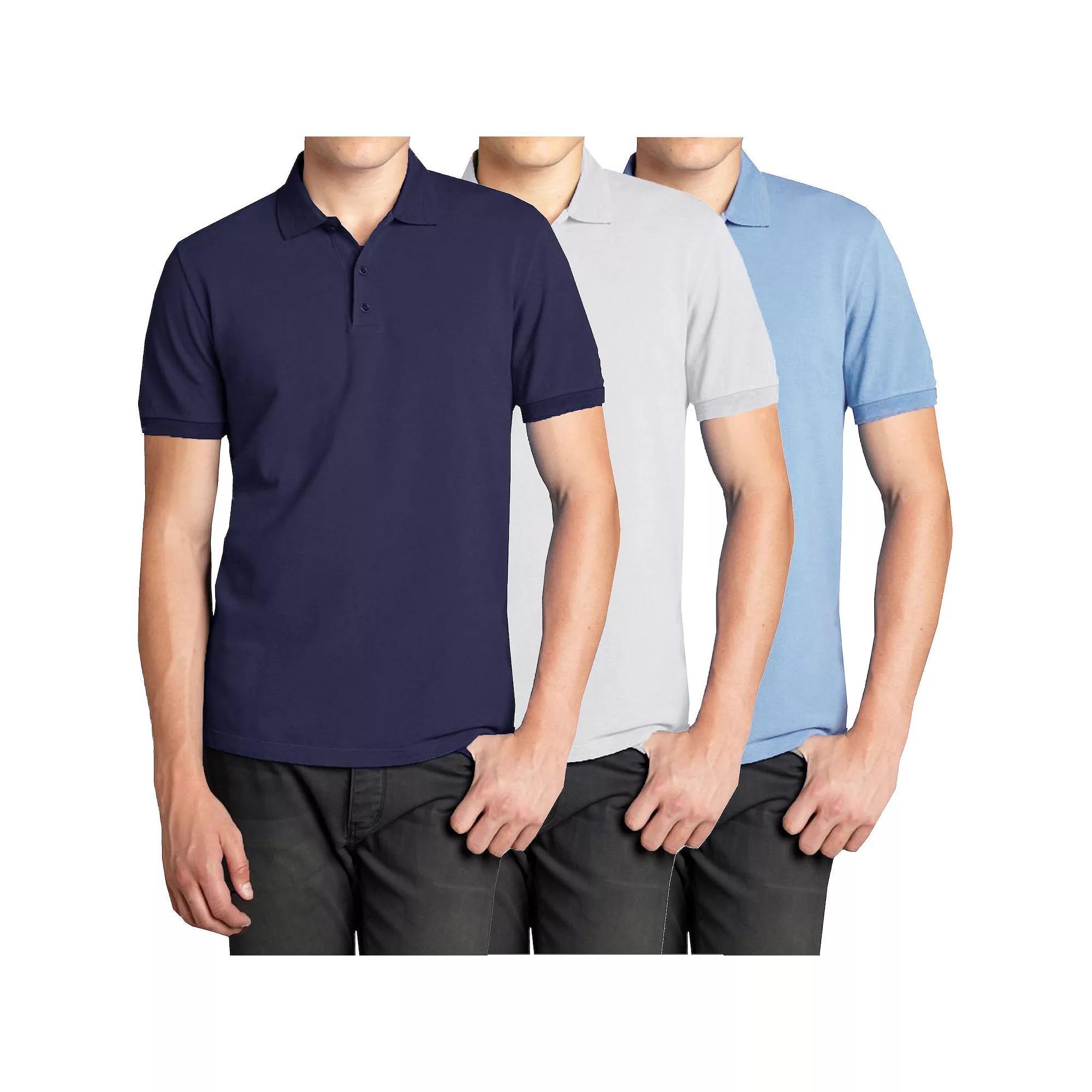 Men's Galaxy 3-Pack Pique Polos, Size: Medium, Navy White Blue Product Image
