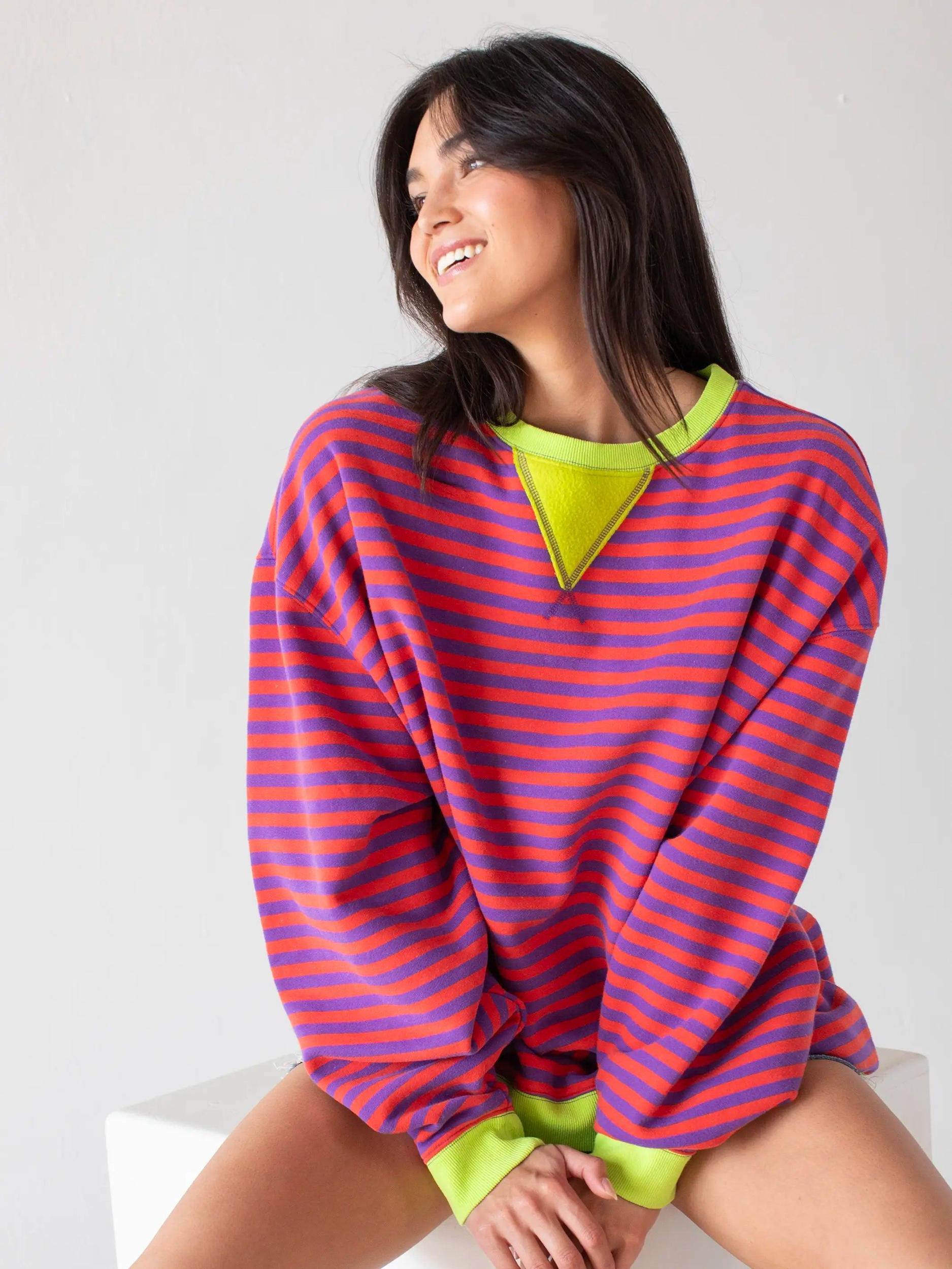 Oversized Striped Crewneck - Poppy Purple Stripes Product Image
