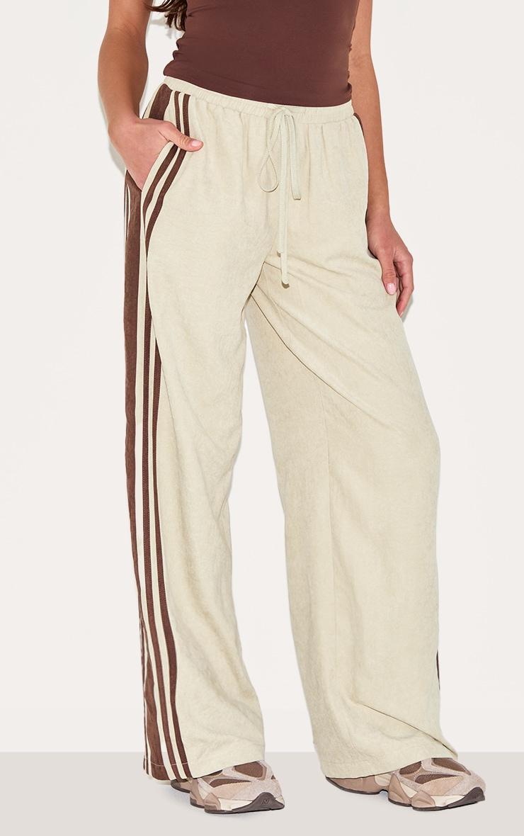 Sage Peach Skin Contrast Stripe Wide Leg Pants Product Image
