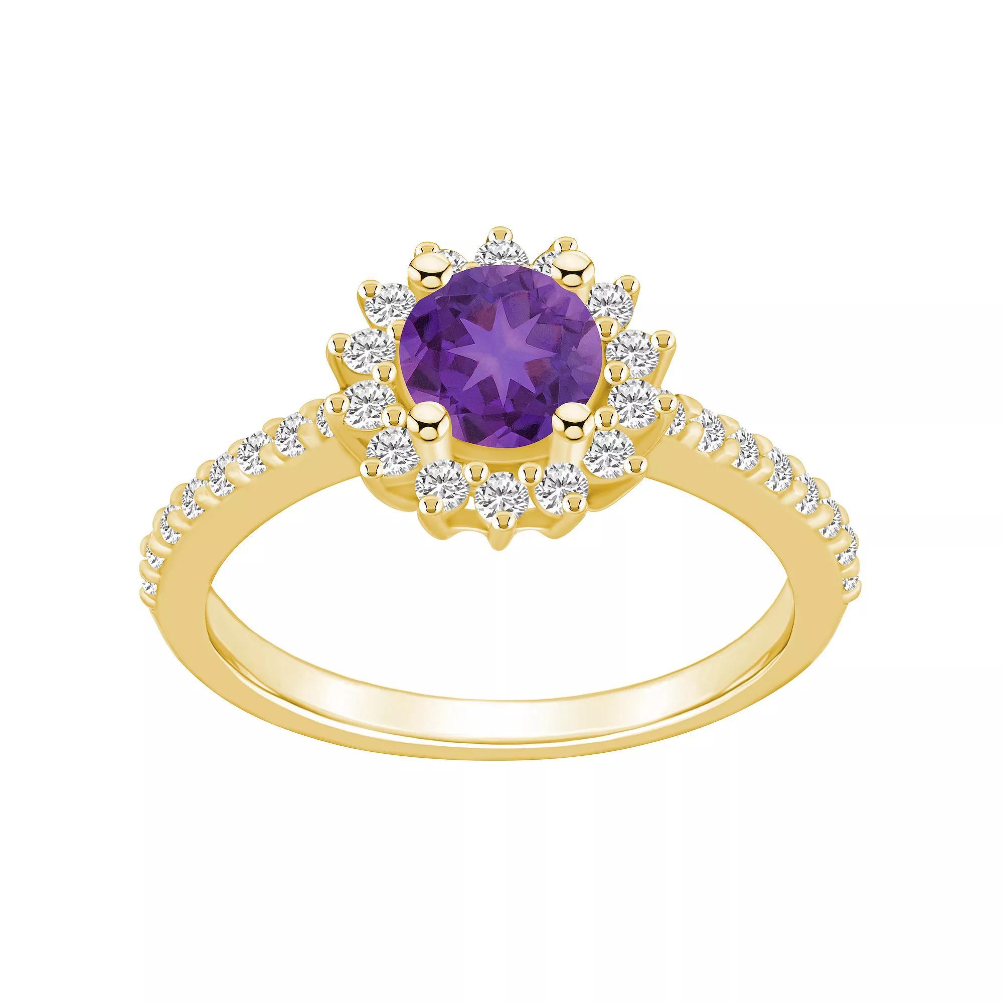 Alyson Layne 14k Gold Amethyst & 1/2 Carat T.W. Diamond Halo Ring, Women's, Size: 5, Purple Product Image