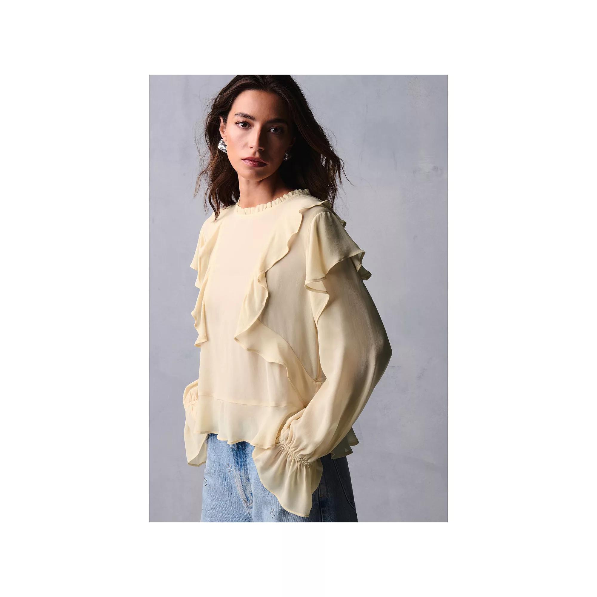 Women's NEXT Ecru Long Sleeve Blouse with Ruffles, Size: 6, White Product Image