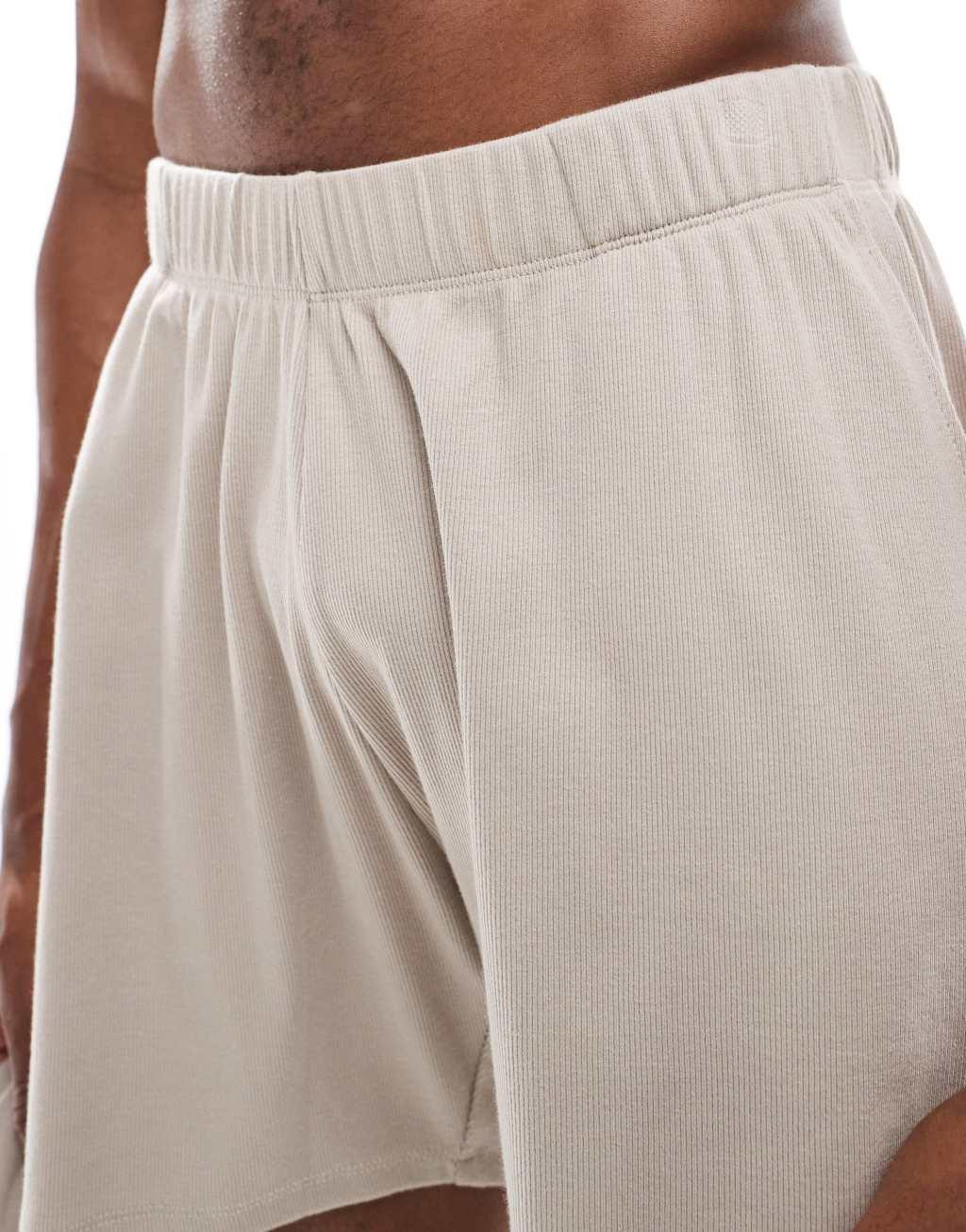ASOS DESIGN capsule collection ribbed lounge shorts in brown Product Image
