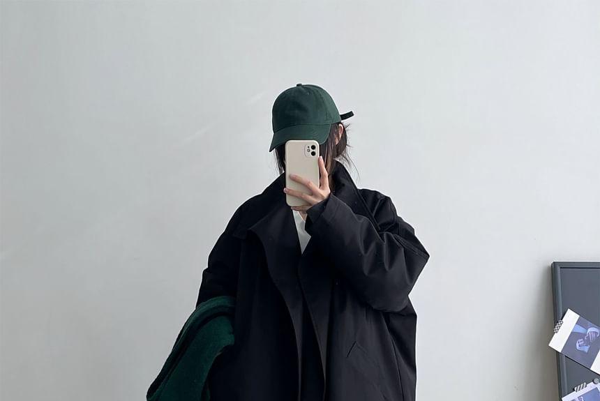 Lapel Collar Plain Puffer Long Coat Product Image