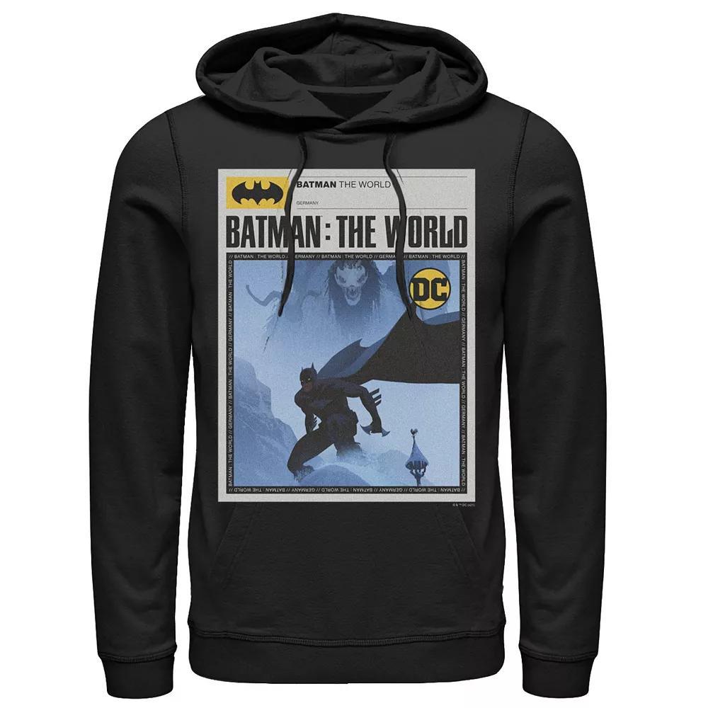 Men's Batman: The World Germany News Poster Hoodie, Boy's, Size: XXL, Black Product Image