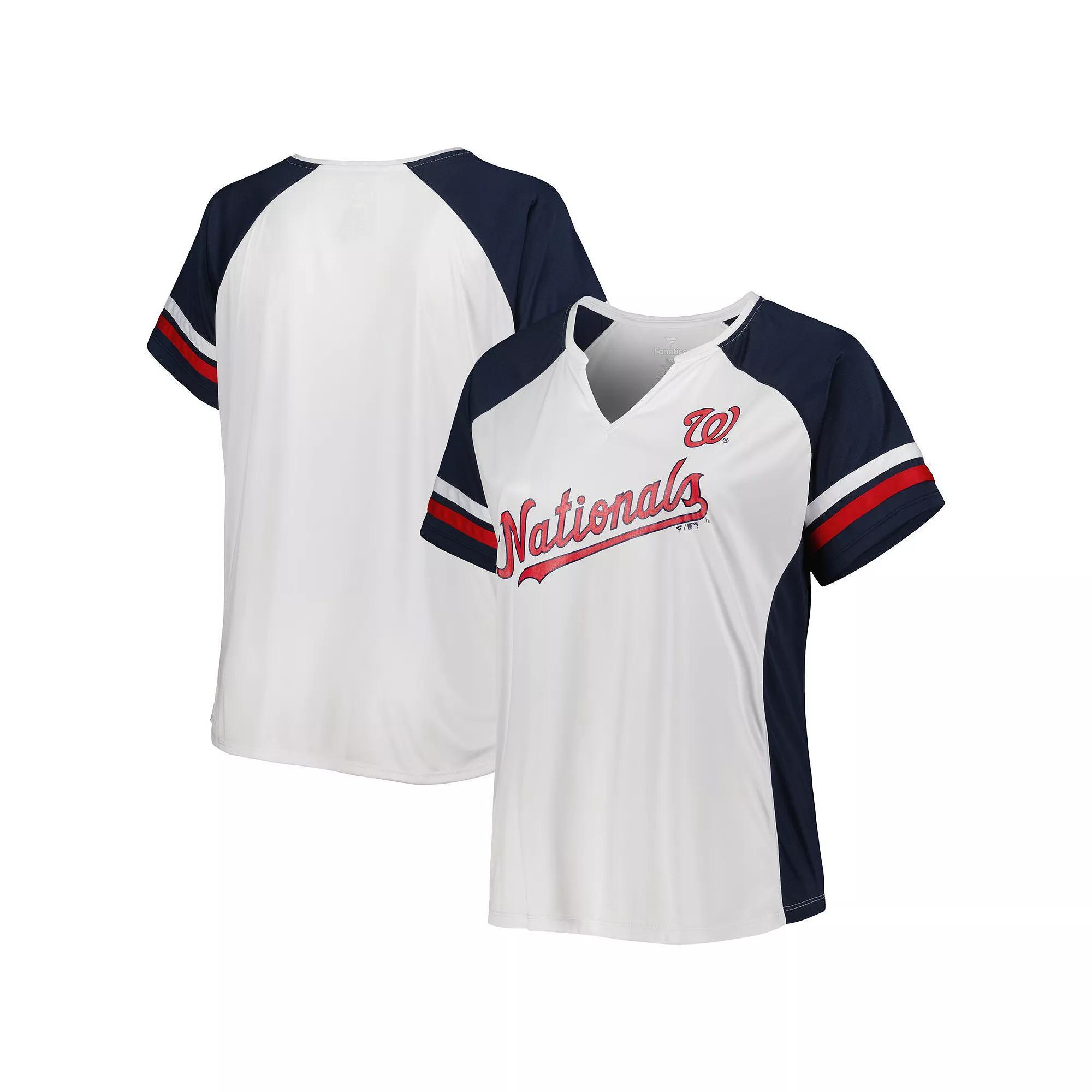 Women's White/Navy Washington Nationals Plus Size Notch Neck T-Shirt, Size: 3XL Product Image