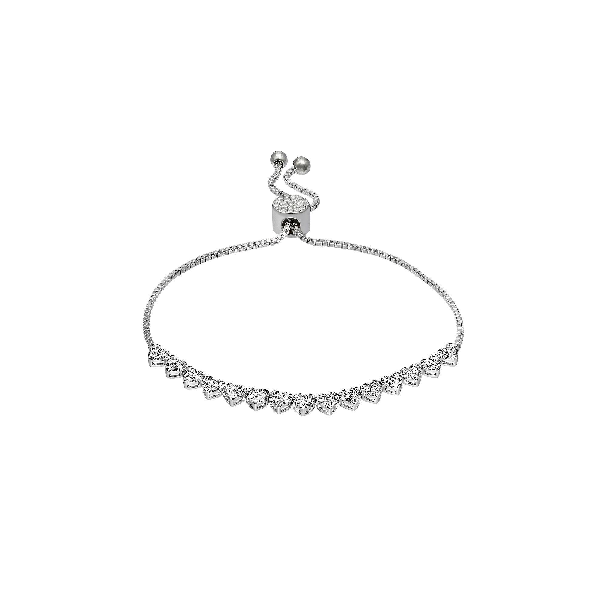Brilliance Crystal Heart Adjustable Bracelet, Womens Silver Tone Clear Product Image
