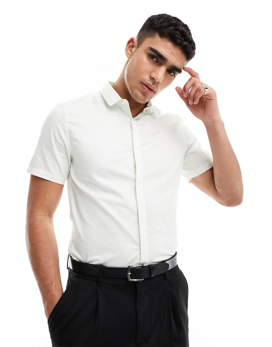 ASOS DESIGN Wedding slim sateen shirt with penny collar Product Image