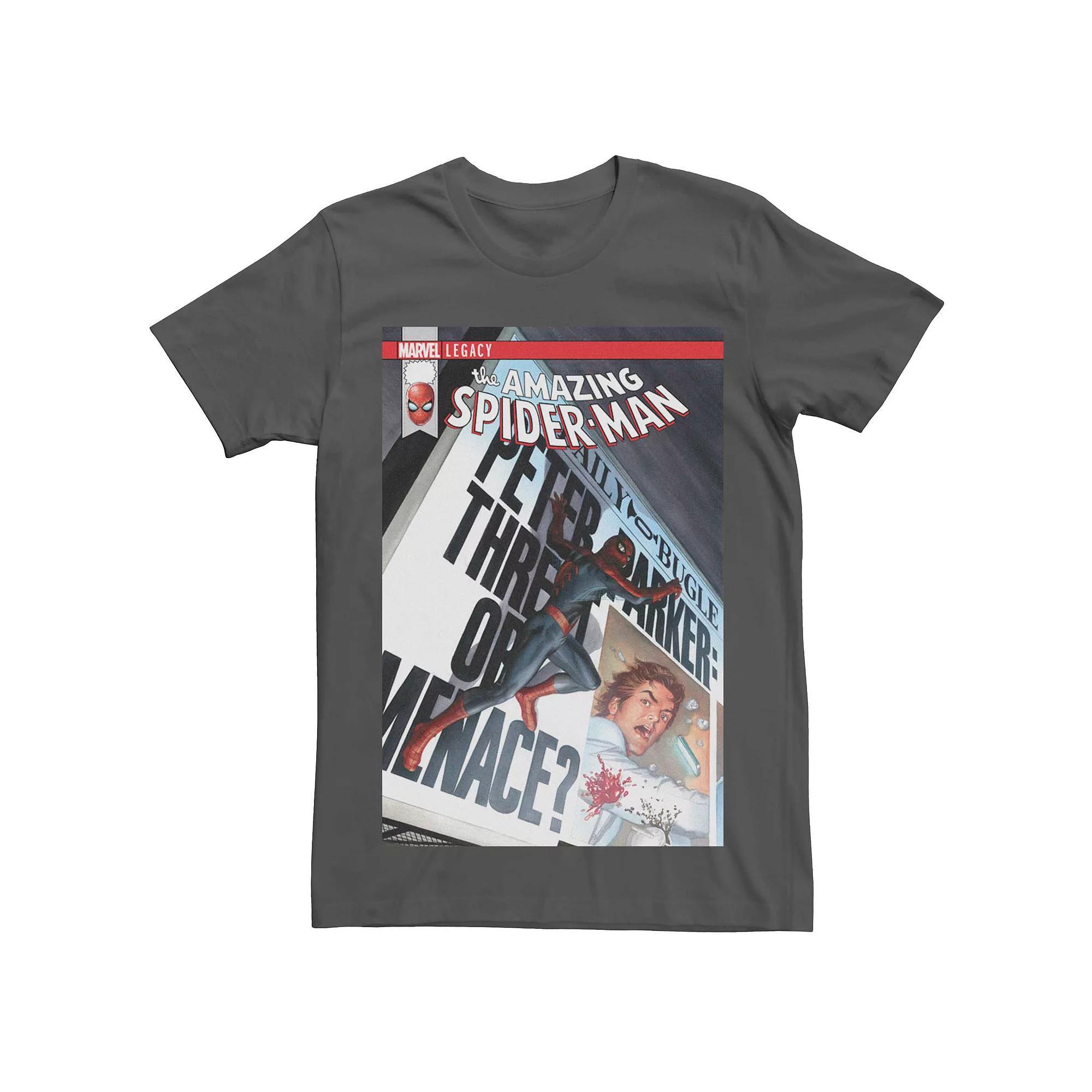 Mens Marvels Spider-Man Bugle Newspaper Comic Cover Tee Grey Product Image