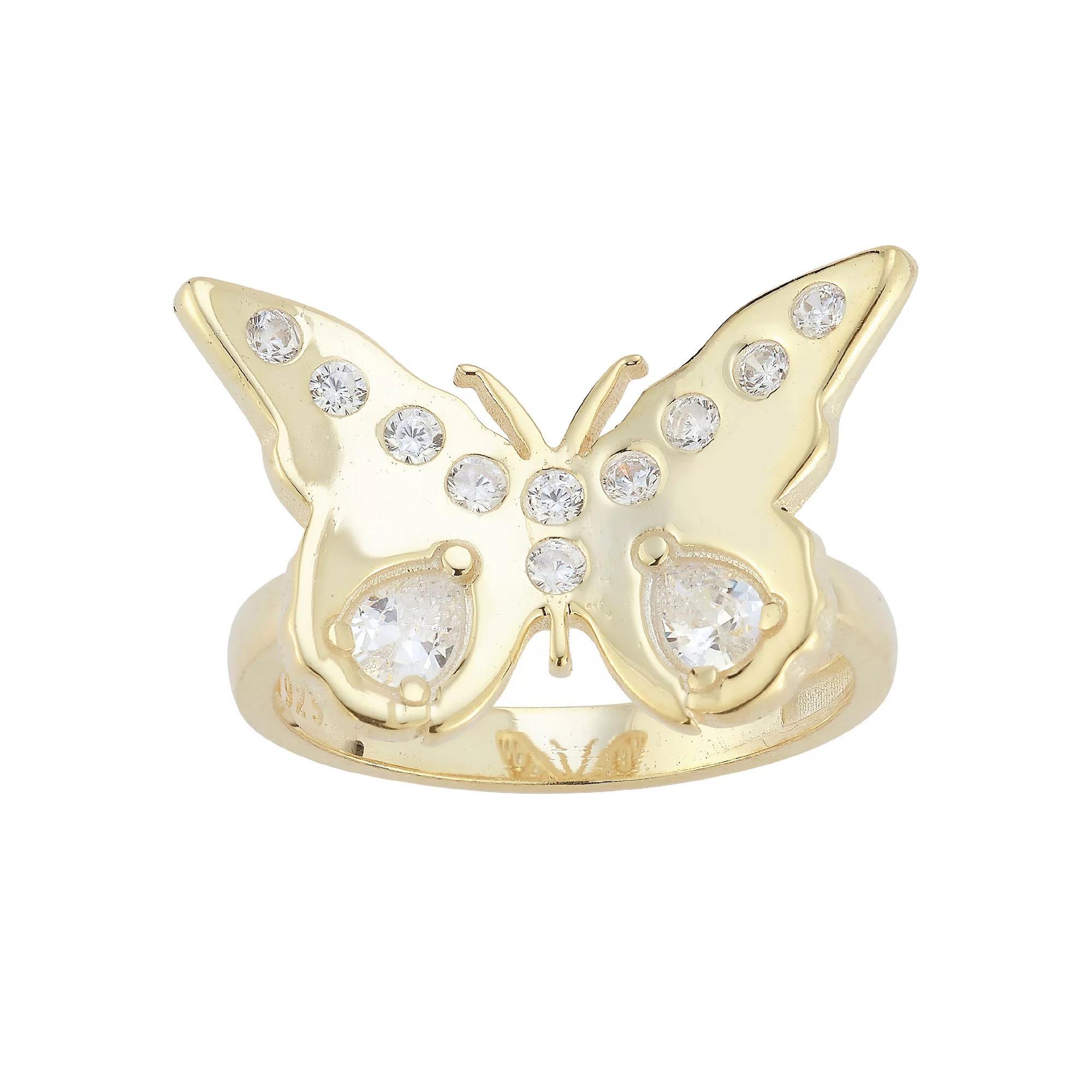 Sunkissed Sterling Cubic Zirconia Butterfly Statement Ring, Women's, Size: 7, Gold Tone Product Image