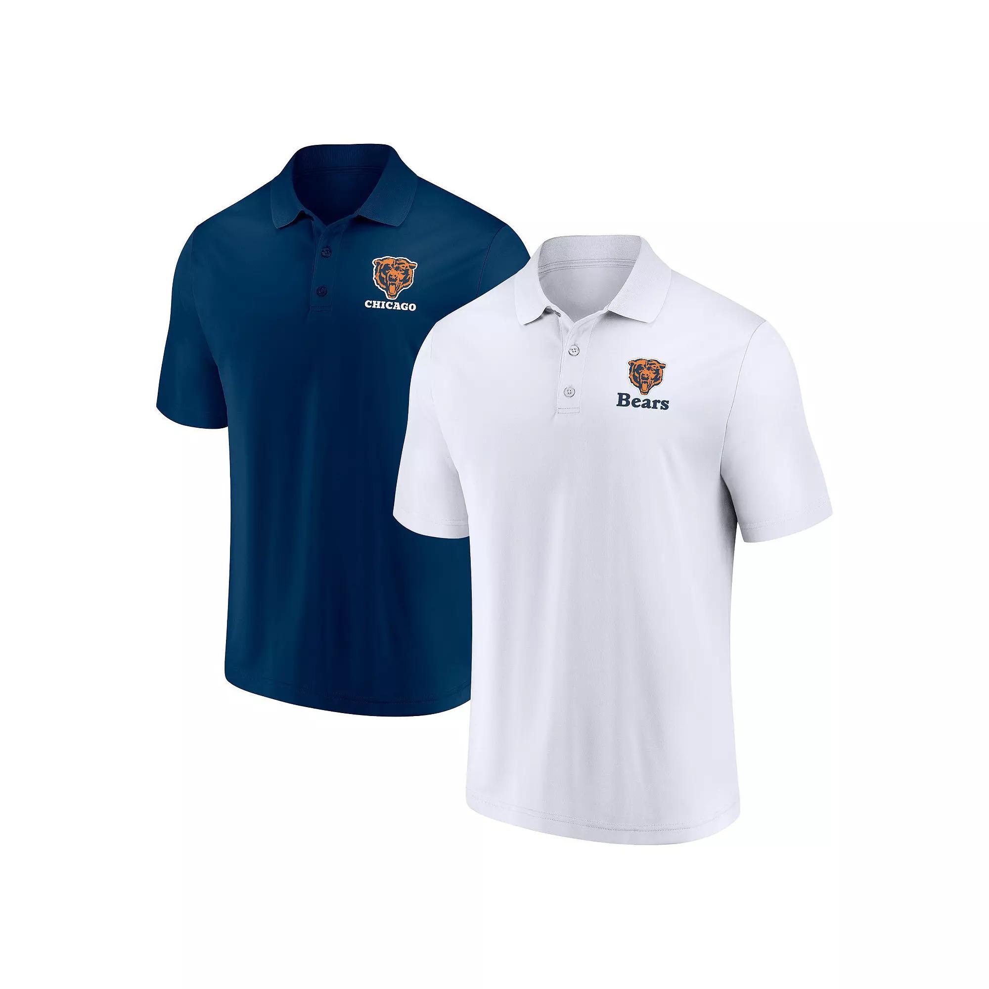 Men's Fanatics Branded White/Navy Chicago Bears Throwback Two-Pack Polo Set, Size: XL Product Image