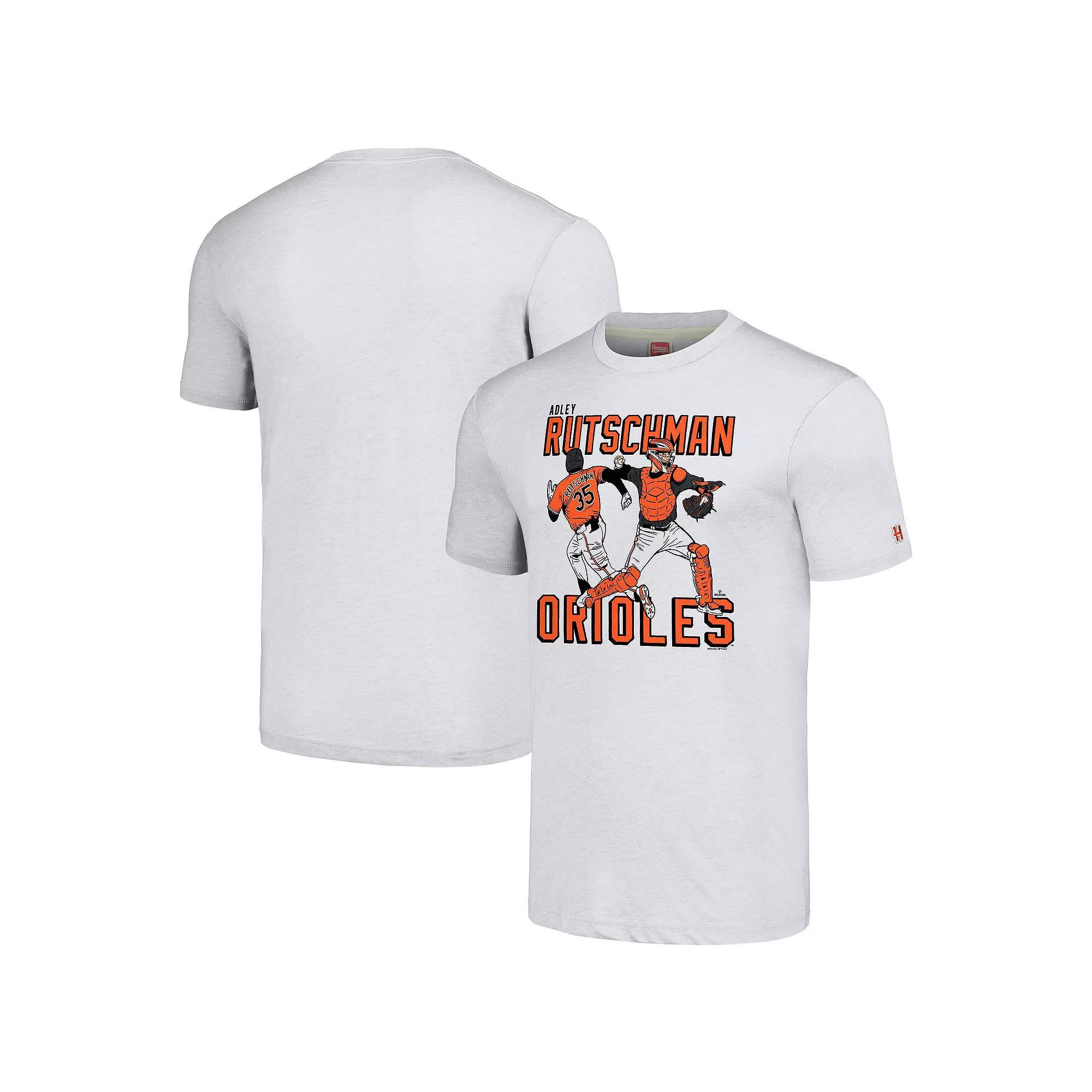 Mens Homage Adley Rutschman Gray Baltimore Orioles Caricature Player Tri-Blend T-Shirt Product Image