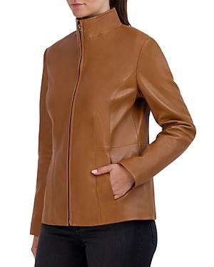 Cole Haan Leather Stand Collar Jacket Product Image