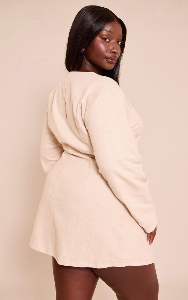 Plus Natural Premium Linen Cinched Waist Cocoon Sleeve Mini Dress Product Image