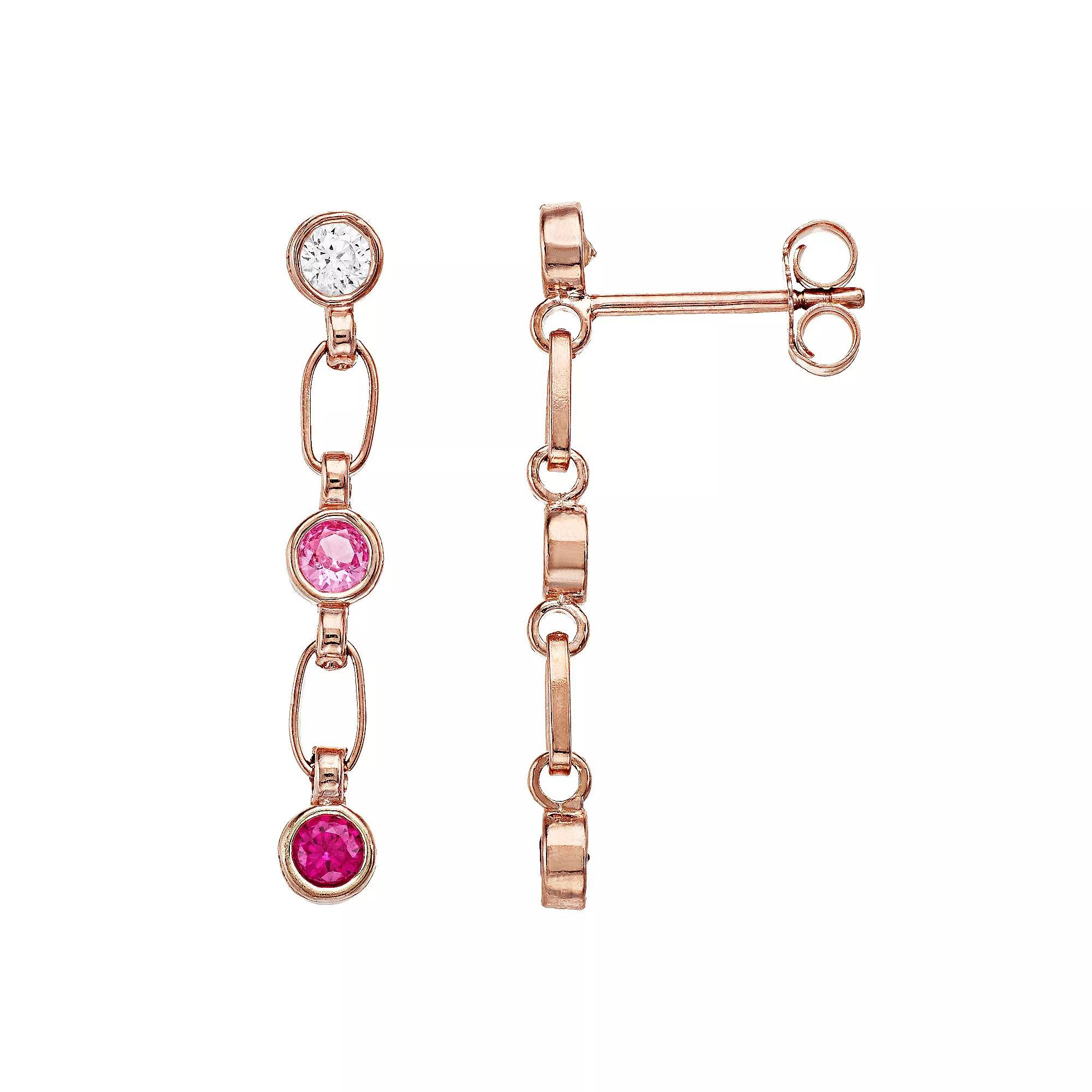 Kristen Kesho Sterling Silver Lab-Created White & Pink Sapphire & Lab-Created Ruby Dangle Drop Earrings, Women's, Pink Tone Product Image