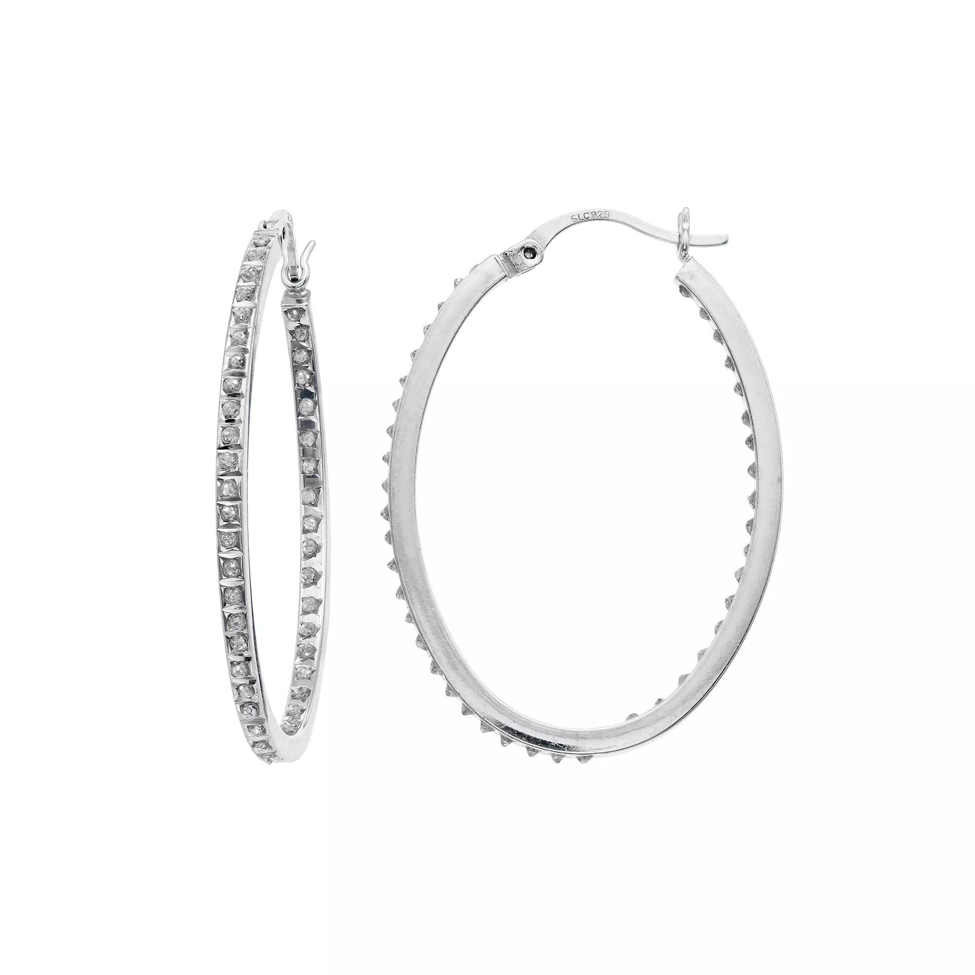 Platinum Over Silver Diamond Mystique Inside Out Hoop Earrings, Women's, Silver Tone Product Image