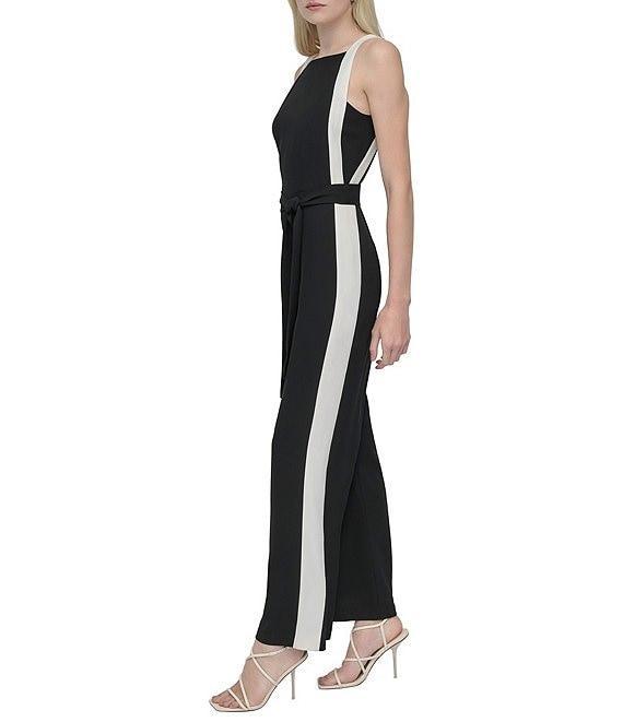 DKNY by Donna Karan Square Neck Color Block Twill Jumpsuit Product Image