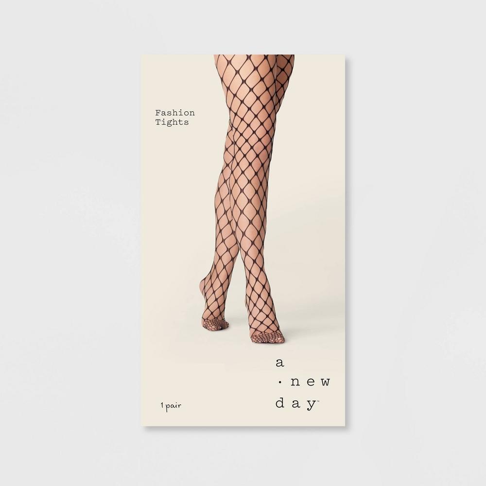 Womens Open Fishnet Tights - A New Day Black L/XL: High Waisted, Sheer, Nylon-Spandex Blend, Tagless Design Product Image